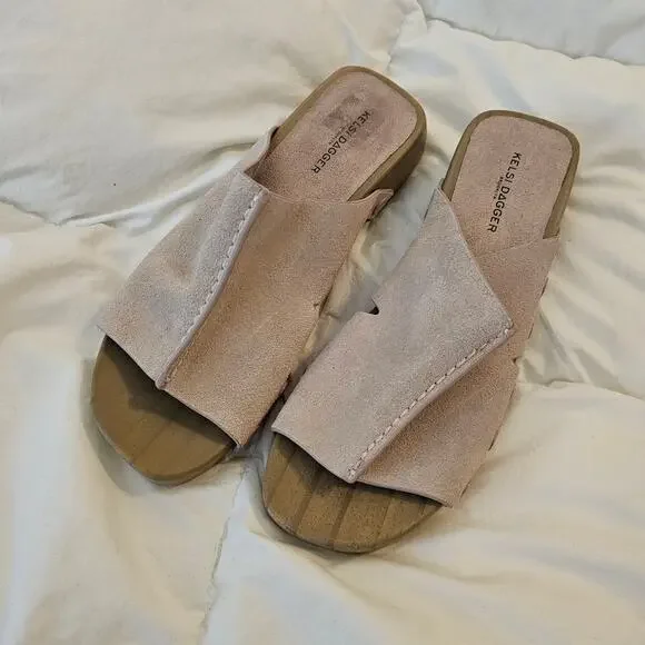 Kelsi Dagger Brooklyn Blush Pink Suede Platform Clog Slide Sandals NWOT 9.5 - Picture 2 of 7